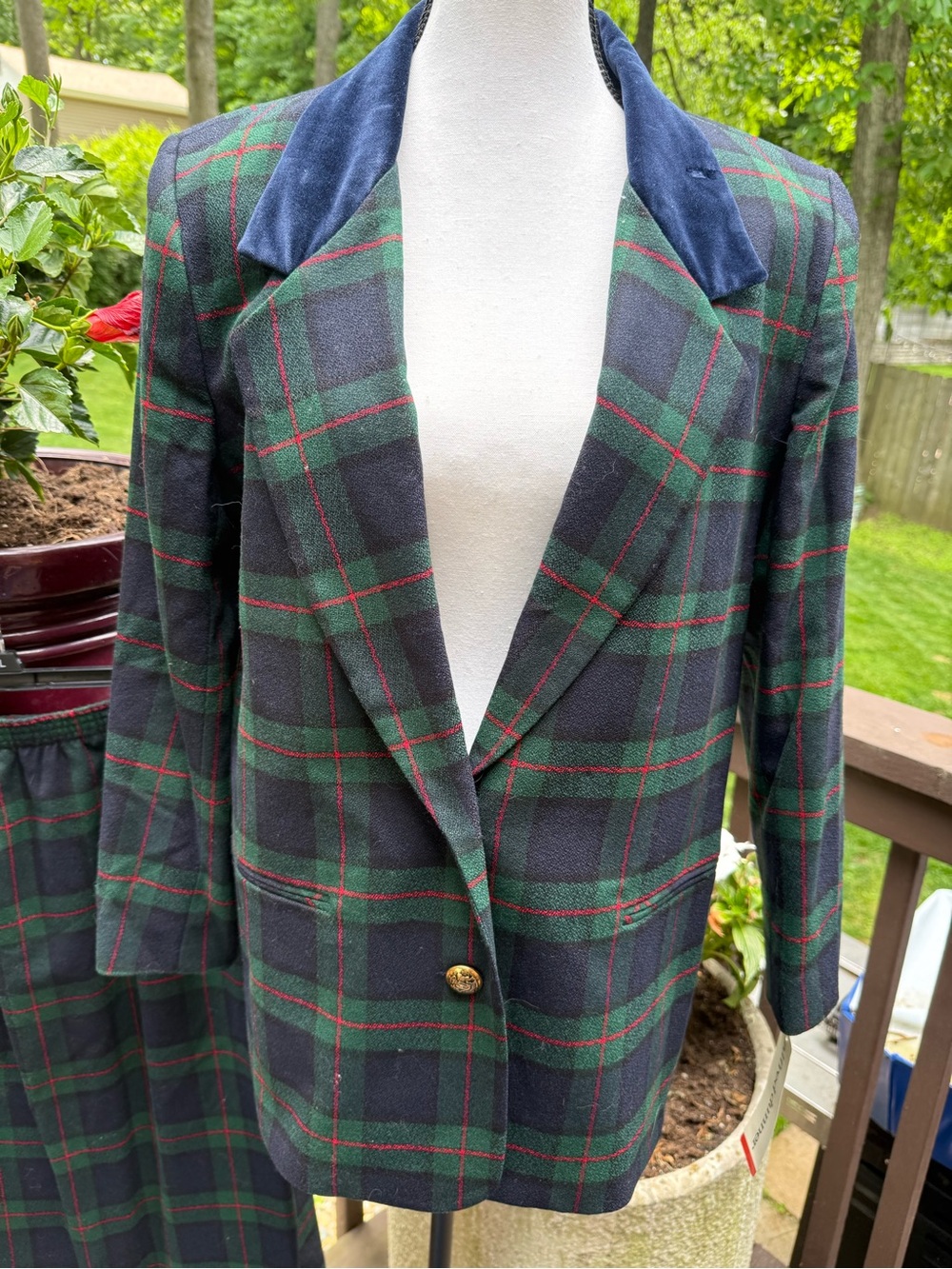 New Alfred Dunner Vintage 90's Green Plaid Wool Skirt Blazer Skirt Set Womens 8 - Picture 2 of 14